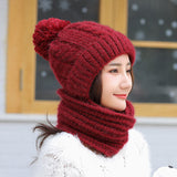 Women,Thicken,Siamese,Beanie,Scarf,Winter,Windproof,Earmuffs