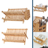 Bamboo,Drainer,holder,Stand,Plate,Drying,Storage,Kitchen