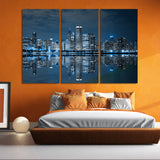 Miico,Painted,Three,Combination,Decorative,Paintings,Harbor,Night,Decoration