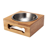 Water,Feeder,Single,Bowls,Bamboo,Stainless,Steel,Dishes