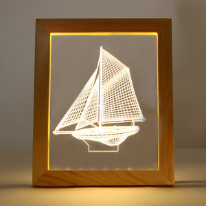 KCASA,Photo,Frame,Illuminative,Night,Light,Wooden,Sailboat,Desktop,Decorative