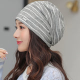 Women,Cotton,Stripe,Pattern,Solid,Color,Empty,Turban,Headband,Beanie,Knitted