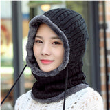 Thick,Knitted,Beanie,Earmuffs,Hooded,Scarf,Hooded