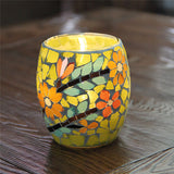 Handicraft,Mosaic,Glass,Pastorale,Flowers,Candle,Stick,Candle,Holder,Candelabra,Decor