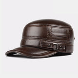 Genuine,Leather,Winter,Protection,Solid,Color,Peaked
