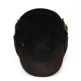 Collrown,Genuine,Cowhide,Leather,Beret,Solid,Casual,Forward,Adjustable