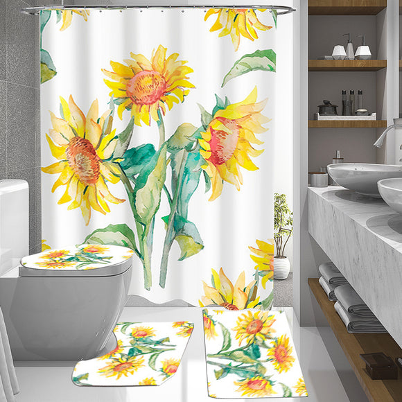 Sunflower,Pattern,Toilet,Cover,Polyester,Fabric,Shower,Curtains,Bathroom