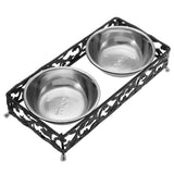 Double,Bowls,Stand,Feeder,Water,Stainless,Steel,Durable