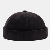 Black,Corduroy,Adjustable,Solid,French,Brimless,Retro,Skullcap,Sailor