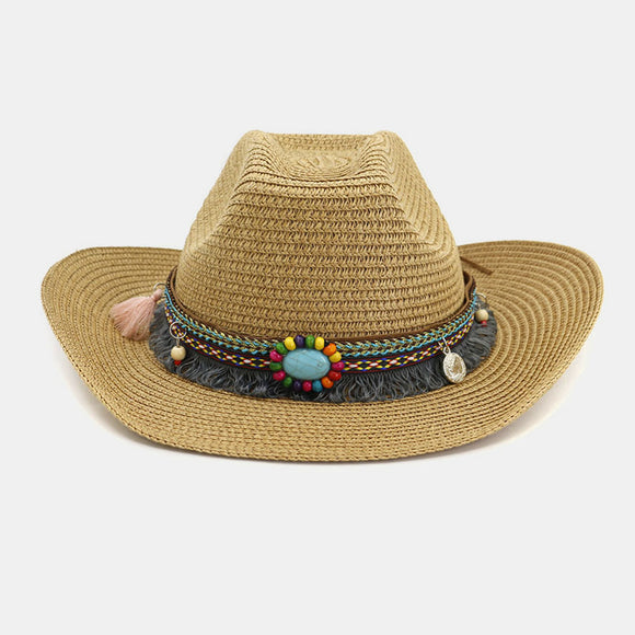 Unisex,Sunscreen,Travel,Beach,Western,Cowboy,Ethnic,Style,Seaside,Straw