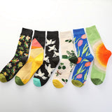 Tulips,Birds,Flowers,Illustration,Fashion,Socks,Harajuku,Cotton,Men's,Socks