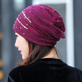 Women,Stripped,Rhinestone,Skullies,Beanie,Casual,Elastic,Bonnet