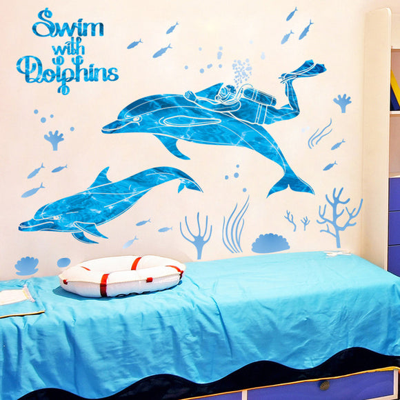 Kindergarten,Swimming,Cartoon,Stickers,Bathroom,Bathroom,Decoration,Dolphin,Marine,Waterproof,Stickers,Xl7205