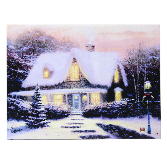 Operated,Christmas,Snowy,Cottage,Canvas,Print