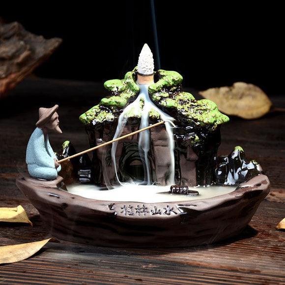 Ceramic,Backflow,Incense,Burner,Holder,Mountain,Stream,Fragrant,Censer,Furnace,Decor