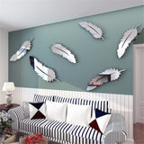 Silver,Feather,Mirror,Sticker,Mural,Bedroom,Decoration