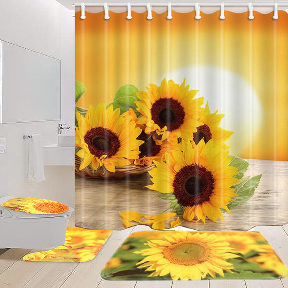 Sunflower,Waterproof,Polyester,Shower,Curtain,Bathroom,Carpet,Pedestal,Toilet,Cover