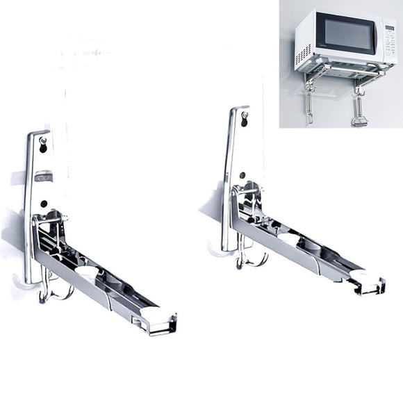 Stainless,Steel,Microwave,Retrackable,Foldable,Mounted,Stand,Kitchen,Storage,Bracket,Removable,Hooks