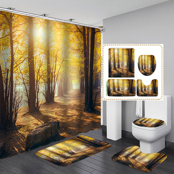 Forest,Printing,Waterproof,Bathroom,Shower,Curtain,Toilet,Cover,Floor,Hooks