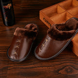 Leather,Couple,Winter,Slippers,Fuzzy,House,Slippers,Fleece,Lined,Shoes