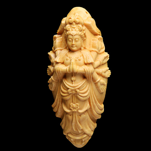 Boxwood,Carving,Statue,Bodhisattva,Sculpture,Pendant