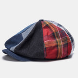 Patchwork,Color,Plaid,Striped,Stitching,Casual,Stylish,Octagonal,Berets