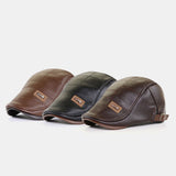 Leather,Autumn,Winter,Solid,Velvet,Fashion,Leather,Adjustable,Beret