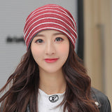 Women,Cotton,Stripe,Pattern,Solid,Color,Empty,Turban,Headband,Beanie,Knitted