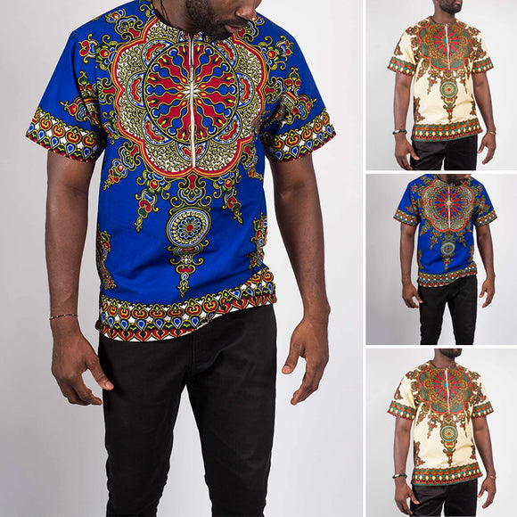 INCERUN,African,Dashiki,Shirt,Short,Sleeve,Ethnic,Style,Printed,Summer,Zipper,Casual,Traditional,Shirts,Clothes