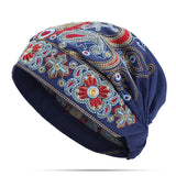 Women,Vintage,Beanie,Ethnic,Embroidery,Flowers,Slouch,Cotton,Skullcap