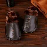 Leather,Couple,Winter,Slippers,Fuzzy,House,Slippers,Fleece,Lined,Shoes