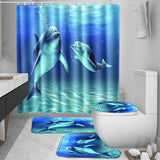 Ocean,Dolphin,Waterproof,Bathroom,Shower,Curtain,Pedestal,Toilet,Cover