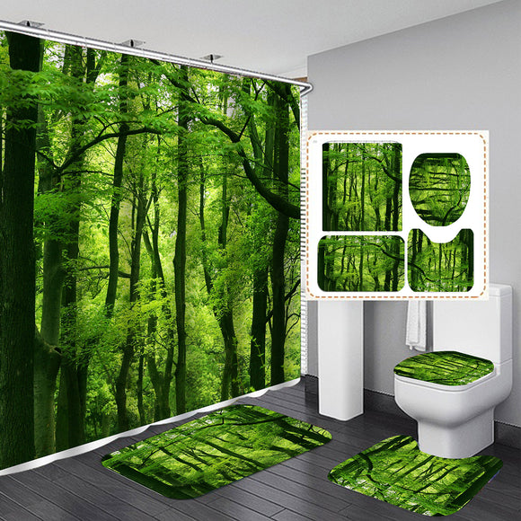 Green,Forest,Waterproof,Shower,Curtain,Bathroom,Toilet,Cover