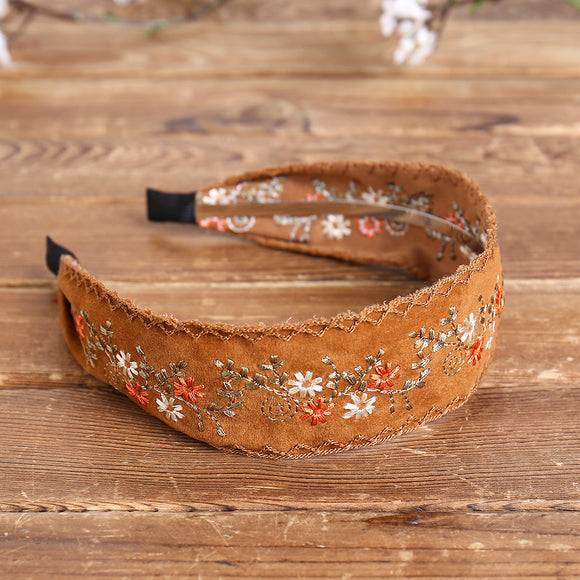 Ethnic,Embroidery,Headband,Rural,Suede,Floral,Fabric,Headband,Accessories