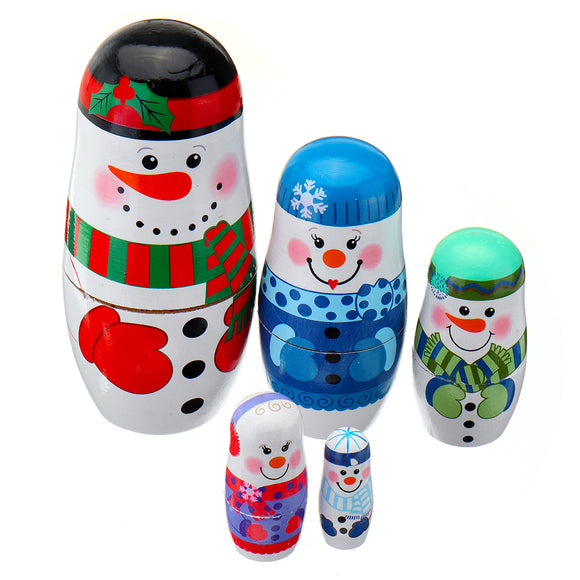 Christmas,Wooden,Russian,Nesting,Dolls,Snowman,Decorations