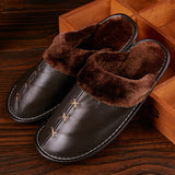 Leather,Couple,Winter,Slippers,Fuzzy,House,Slippers,Fleece,Lined,Shoes