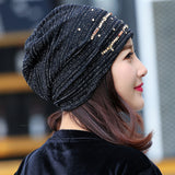 Women,Stripped,Rhinestone,Skullies,Beanie,Casual,Elastic,Bonnet