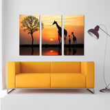 Miico,Painted,Three,Combination,Decorative,Paintings,Giraffe,Sunset,Decoration