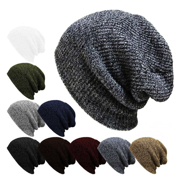 Unisex,Women,Stripe,Knitted,Slouch,Beanie,Color,Elastic,Winter