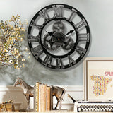 Antique,Roman,Numerals,Silent,Clock,Rustic,Wheel,Wooden,Decor,Clock