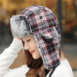 Womens,Vogue,Plaid,Velvet,Earmuffs,Ushanka,Trapper,Outdoor,Windproof,Russian