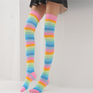 VONDA,Womens,Striped,Thigh,Rainbow,Girls,Socks,Stocking