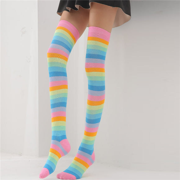 VONDA,Womens,Striped,Thigh,Rainbow,Girls,Socks,Stocking