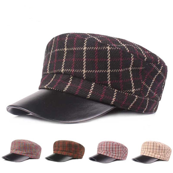 Outdoor,Winter,Cotton,Leather,Beret,Plaid,Thicken,Peaked,Women
