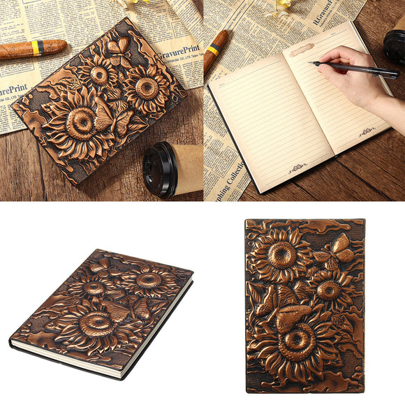 Vintage,Embossed,Sunflower,Travel,Diary,Notebook,Journal,Leather,Notepad
