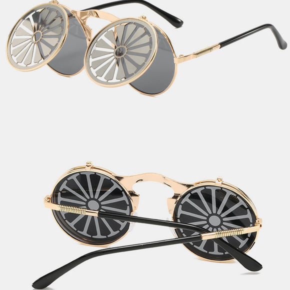 Steampunk,Clamshell,Female,Sunglasses,Men's,Classic,Metal,Mirror,Retro,Colorful,Sunglasses,Driving,Outdoor,Beach