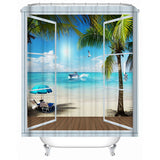 Summer,Beach,Scenery,Outside,Window,Waterproof,Bathroom,Shower,Curtain,Toilet,Cover