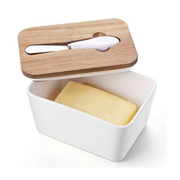 White,Ceramics,Butter,French,Butter,Holder,Insulated,Wooden