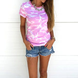 Womens,Outdoor,Sports,Ladies,Camouflage,Print,Basic,Short,Sleeve