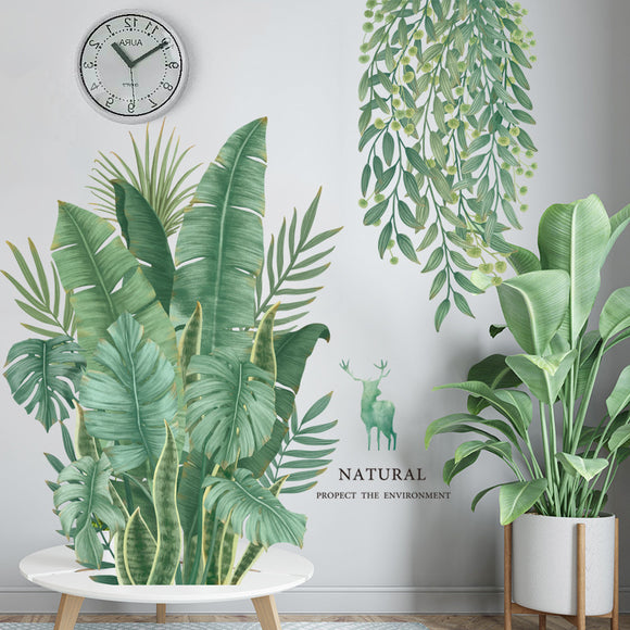 Green,Plants,Leaves,Stickers,Background,Removable,Bedroom,Kitchen,Decorations
